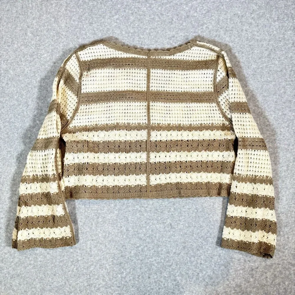 POL Crochet Cardigan Sweater Striped Floral Embroidered OS Cottage Boho NEW